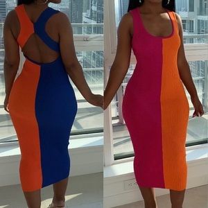 Summer Dress (Midi) - Orange/Blue